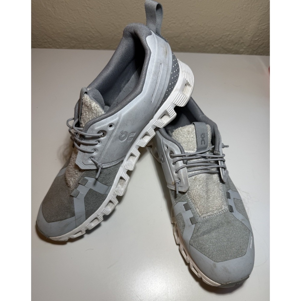 On Cloud 5 Terry Shoe Gray Glacier Lunar Fleece US 10 Pull On No Tie